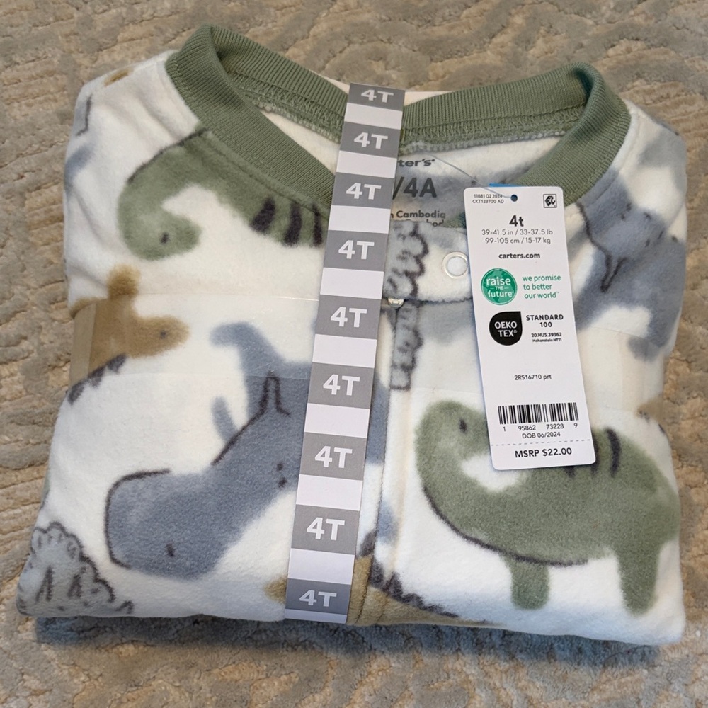 Carter's Green and Gray Dinosaur Pajama Set
